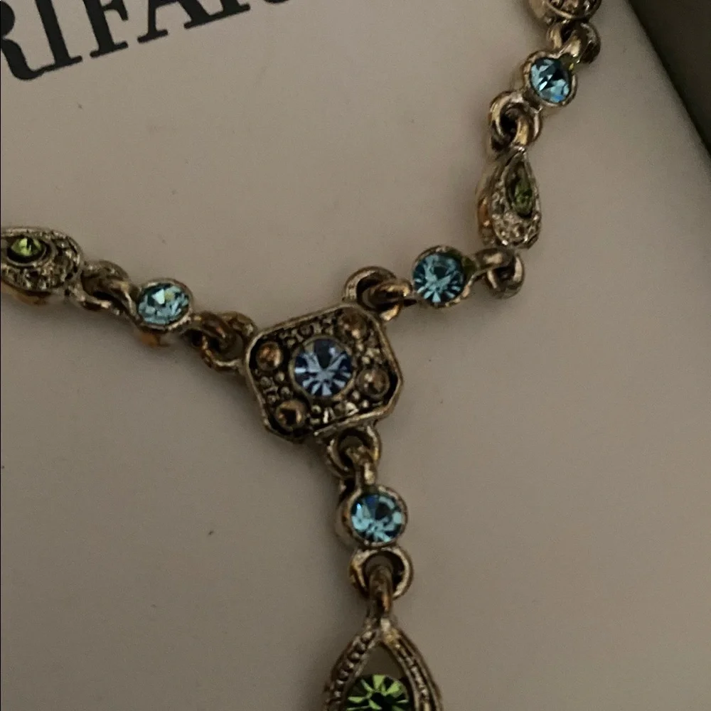 Trifari Gold Necklace with Blue and Green Accents - Picture 2 of 3